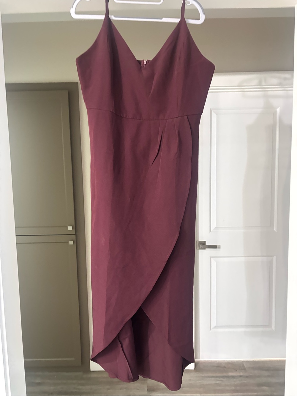Asymmetrical Wrap Midi Dress in Burgundy